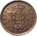 Anverso da moeda de dois reis de 1853